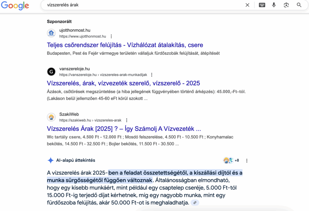 AI Overview- magyar példa- seobox